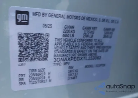 2026 Chevrolet Equinox Awd Lt from USA, damaged, VIN 3GNAXPEGXTL153062